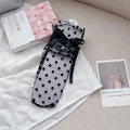 Chaussettes résille noires à pois avec nœud en satin élégant et style ballerine - Noir à Pois