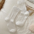 Chaussettes blanches à côtes avec bordure en dentelle délicate style ballerine - Taille unique / Blanc