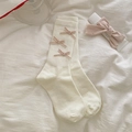 White crew socks featuring pink velvet bows in a sweet ballet core aesthetic style - One Size / White