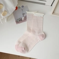 Calze a metà polpaccio rosa e bianco in maglia a nido d'ape con bordo a rotolo - Rosa 1 Paio
