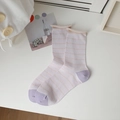 Breathable mesh crew socks in white and purple stripes with a stylish rolled cuff design - Purple 1 Pair