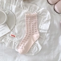Rosa Socken mit roten Punkten und verspieltem Rüschensaum im japanischen Stil - Einheitsgröße / Rosa