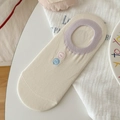 Fantasmini in cotone crema con bordo lilla e ricamo a forma di bottoni colorati - crema