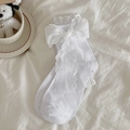 Sweet white lolita crew socks with delicate lace trim and a large white bow accent - One Size / White