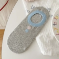 Light grey invisible cotton socks with pastel embroidery and blue ribbed trim for women - Light Gray