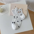 Cute white cotton socks with black polka dots and 3D cat ear cuffs for women - One Size / White (Cat Style)