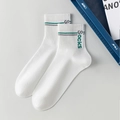 Calze sportive da uomo in cotone bianco con strisce verdi e dettaglio scritta - Taglia unica / Bianco