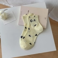 Yellow cotton socks with cat ears and black dots on a white minimalist background - One Size / Yellow (Cat Style)