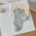 Cute grey cotton socks for women featuring 3D cat ear designs and cat face embroidery - One Size / Grey (Cat Style)