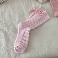 Pink cashmere wool socks with cute bow accents and flecked knit pattern for winter - One Size / Pink (With Flecks)