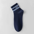 Dark blue cotton sports sock featuring sky blue stripes and FAST lettering detail - Navy Blue