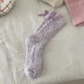 Thick purple knit cashmere socks with back bow accent and textured woolen finish - One Size / Purple (With Flecks)
