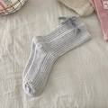 Gray cashmere thermal socks featuring red flecks and a cute bow tie detail - One Size / Back Bow Ornament / 1 Pair / Gray