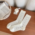 Calze bianche in maglia traforata con pois neri e polsini a coste elasticizzati - Taglia unica / Pois (Pois Bianco e Nero Traforato)
