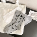 Gray mid-calf socks with black heart prints and ribbon bows in Korean ballet style - Light Gray