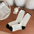 Off-white knit socks with black toe and heel contrast in breathable wave texture - One Size / Color Block (Black & White Contrast Wave Pattern)