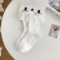 Calze bianche in maglia a coste con bordo in pizzo a strati e delicati dettagli traforati - Taglia unica / Bianco