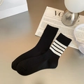 Damen-Socken im Set, Schwarz und gestreift, aus Rippstrick für einen modischen Alltagslook - Schwarz