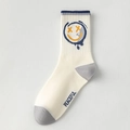 White combed cotton crew sock with graffiti smiley face and blue Peaceful lettering - Crew / White Smile (1 Pair)