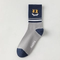 Men's navy and grey crew socks with yellow graffiti smile and peaceful lettering - Crew / Grey Smile (1 Pair)
