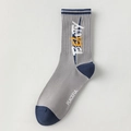 Grey and navy crew socks with colorful artistic text and peaceful letter pattern - Crew / Grey Letter (1 Pair)