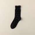 Chaussettes mi-hautes noires à pois blancs et bords volantés de style japonais - Taille unique / Noir