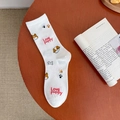 White cotton crew socks with cute cartoon Corgi and Love puppy patterns - Footprint Dog