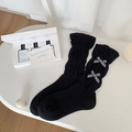 Calze nere da donna con fiocchi a quadretti e bordi a balze in stile Lolita - Taglia unica / Nero