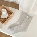 Hellgraue Baumwollsocken mit Schleife, Spitze und Blumendetails für Damen im Set - Grau