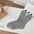 Chaussettes grises en maille côtelée avec broderie nœud bleu clair style chic - Taille unique / Gris clair (Nœud Bleu Clair)