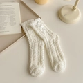 Calze bianche in pile corallo con tre fiocchi di seta per il caldo inverno - Taglia unica / Bianco