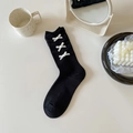 Black mid-calf cotton socks with three white satin bows in a sweet ballet core style - Black with White Bow