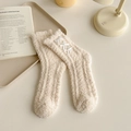 Calze da donna in pile corallo bianco crema con eleganti fiocchi in nastro bianco - Taglia unica / Beige