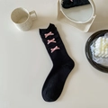Ballet-style black crew socks with three pink velvet bows and frilled cuffs - Black with Pink Bow