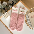 Calze accoglienti in pile corallo bianco e rosa con graziose orecchie di gatto 3D e ricami - Taglia unica / Rosa