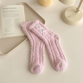 Cozy pink coral fleece socks with white ribbon bows for winter home wear - One Size / Pink Purple