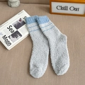 Thick coral fleece winter socks for men featuring light blue and grey stripes - One Size / Blue