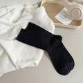 Thick black rib-knit cashmere crew socks for winter, minimalist aesthetic flat lay style - One Size / Black