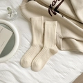 Calcetines beige de punto acanalado para mujer en algodón grueso para otoño e invierno - Talla única / Beige