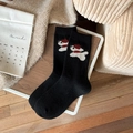 Calze alla moda in lana nera con simpatico cane jacquard per l'autunno e l'inverno - Nero