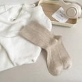 Thick beige cable knit crew socks for women featuring ribbed cuffs in a cozy aesthetic - One Size / Milk Tea