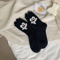 Thick black coral fleece socks with funny cartoon eyes and tongue for winter - Black