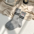 Grey wool blend crew socks featuring bear embroidery and black stripes on a soft knit - One Size / Light Gray