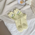 Thick yellow coral fleece winter socks with cute cartoon frog embroidery for home wear - Yellow