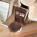 Chaussettes en laine marron avec motif chiot mignon style automne hiver chaleureux - Taille unique / Style Café (LM9202)