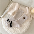 Calcetines gruesos de lana beige con bordado de oso y textura de punto de canalé - Blanco Coco