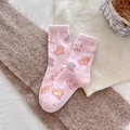 Fuzzy pink crew socks featuring cute cartoon dog patterns in soft thermal plush material - One Size / Colorful Dogs