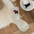 Calze a metà polpaccio color crema in maglia con ricamo a forma di cane Westie e fiocco - Taglia unica / Bianco Sporco