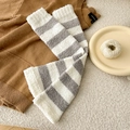 Soft grey and white striped coral fleece leg warmers for cozy winter warmth - Grey Stripe