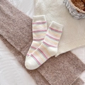 Soft cream thermal crew socks with colorful stripes and plush texture for winter - One Size / Rainbow Striped